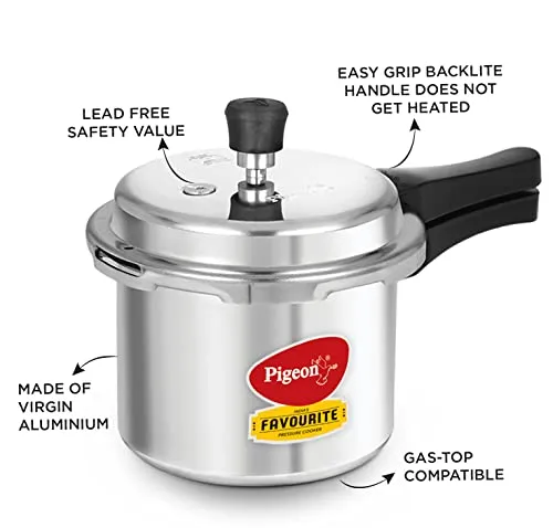 Pigeon By Stovekraft Favourite Aluminium Pressure Cooker with Outer Lid Gas Stove Compatible 3 Litre Capacity for Healthy Cooking (Silver)