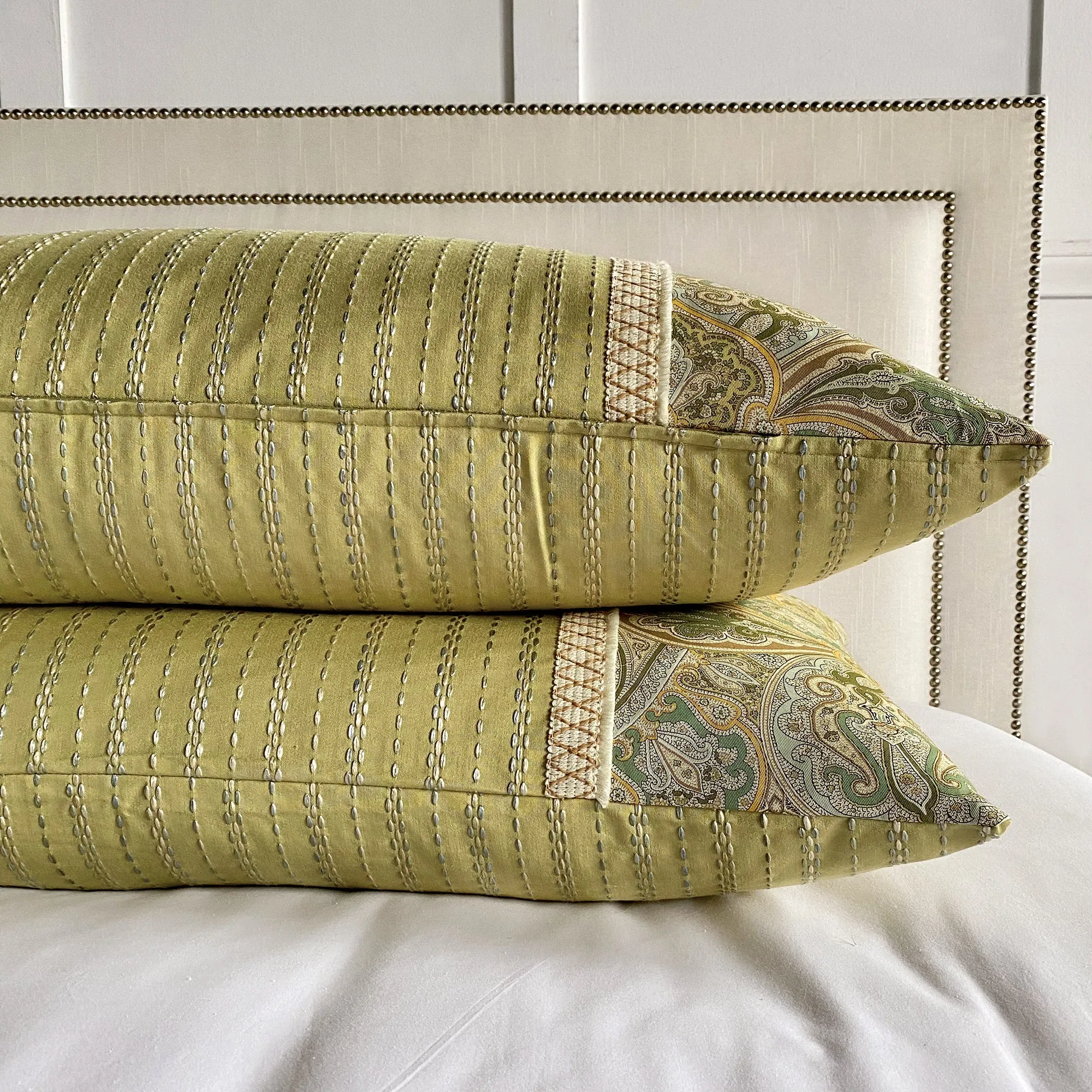 Pistachio Embroidered Stripe King Sham 21x37