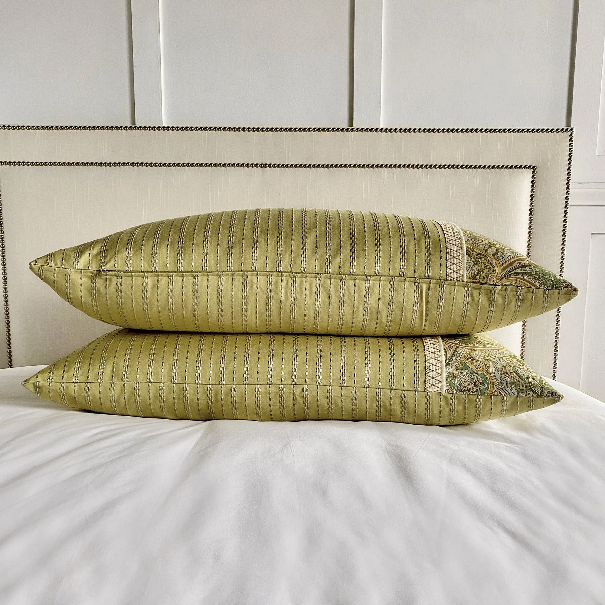 Pistachio Embroidered Stripe King Sham 21x37