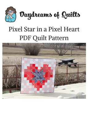 Pixel Star in a Pixel Heart PDF Quilt Pattern, Quick beginner quilt, charm square quilt pattern, fat quarter quilt pattern, Fourth of July