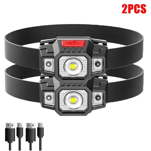 Rechargeable Headlamp Portable LED Headlamp Outdoor Fishing Flashlight Built-in Battery Wave Induction Motion Sensor Headlight