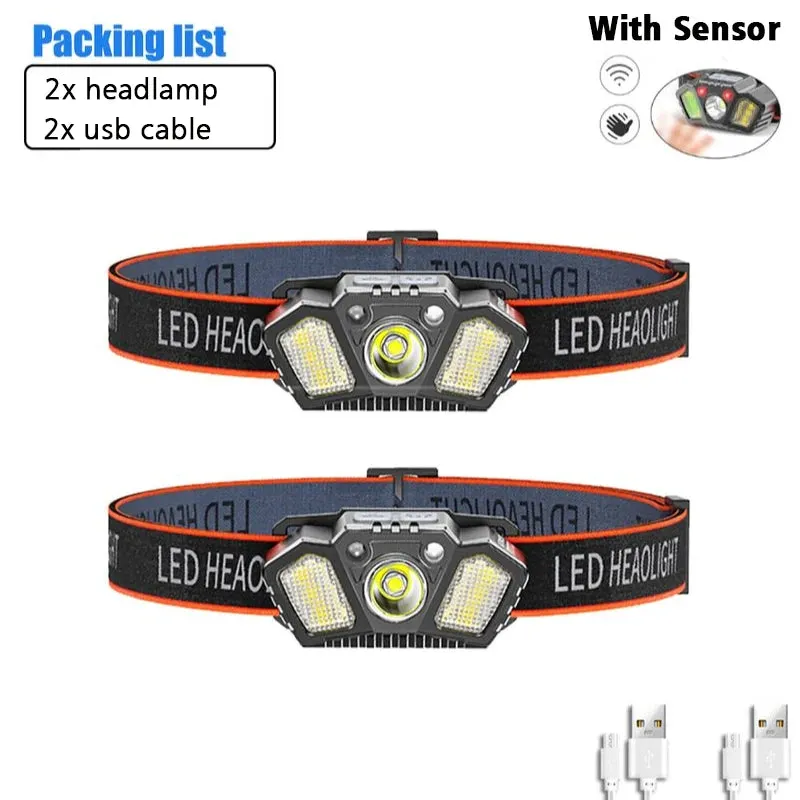 Rechargeable Headlamp Portable LED Headlamp Outdoor Fishing Flashlight Built-in Battery Wave Induction Motion Sensor Headlight