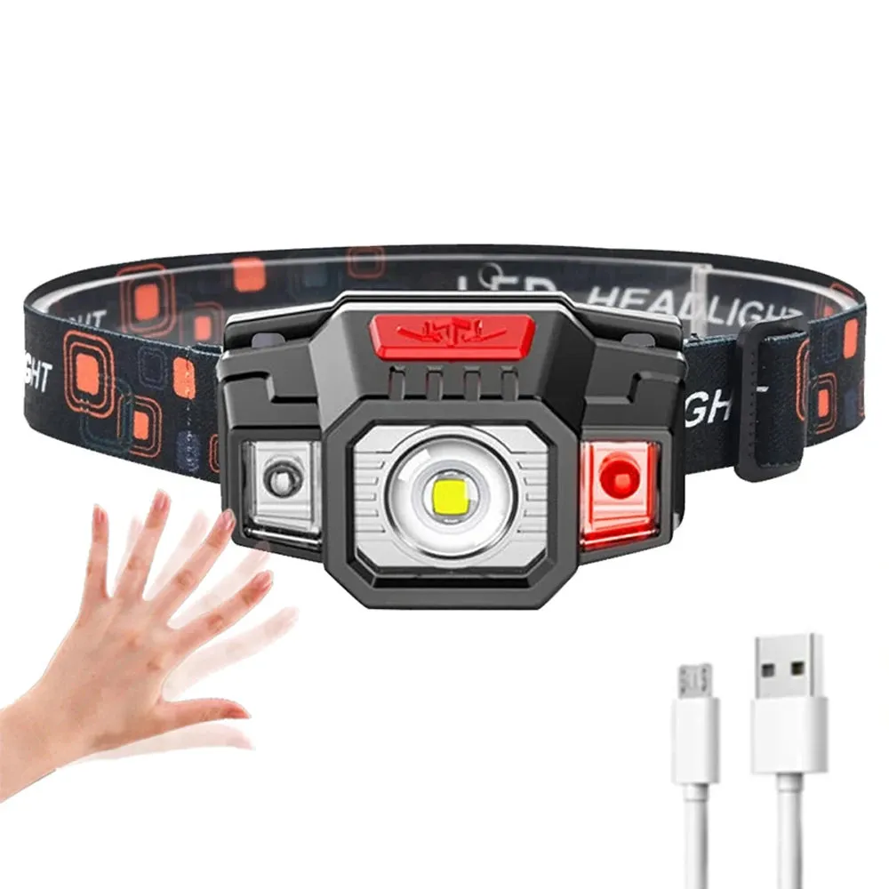 Rechargeable Headlamp Portable LED Headlamp Outdoor Fishing Flashlight Built-in Battery Wave Induction Motion Sensor Headlight