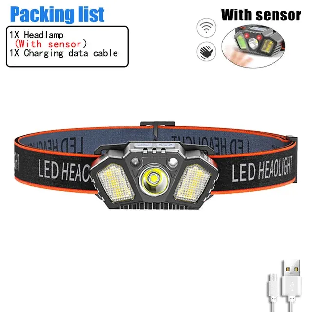 Rechargeable Headlamp Portable LED Headlamp Outdoor Fishing Flashlight Built-in Battery Wave Induction Motion Sensor Headlight