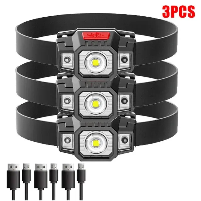 Rechargeable Headlamp Portable LED Headlamp Outdoor Fishing Flashlight Built-in Battery Wave Induction Motion Sensor Headlight