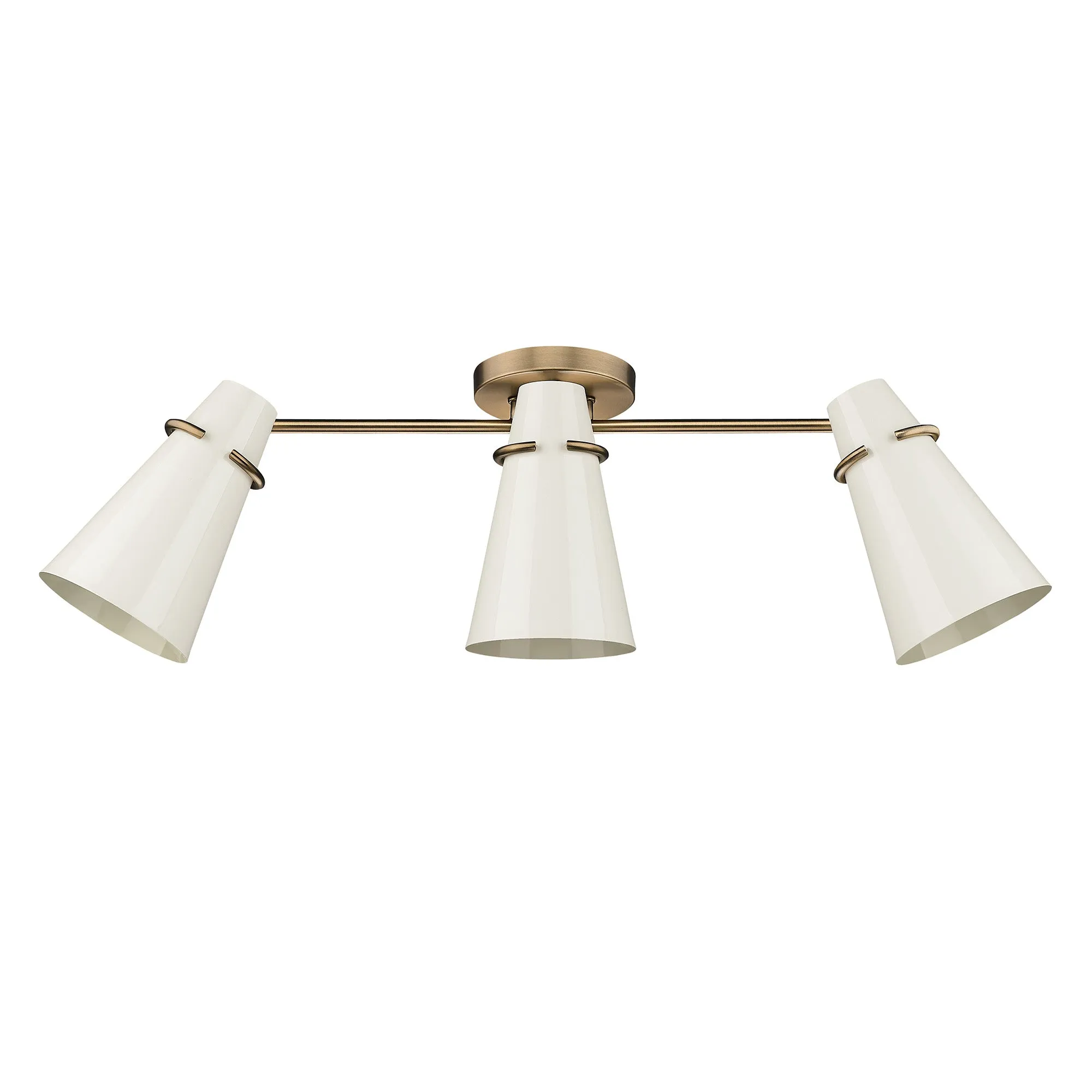 Reeva 3 Light Semi-Flush in Modern Brass with Glossy Ecru Shade