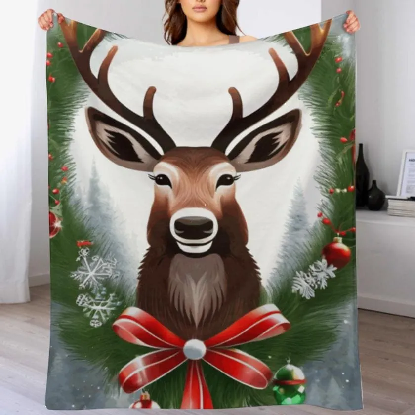 reindeer fleece blanket- animal  print Blanket - reindeer throw blanket - Mom Blanket - animal  blanket gift