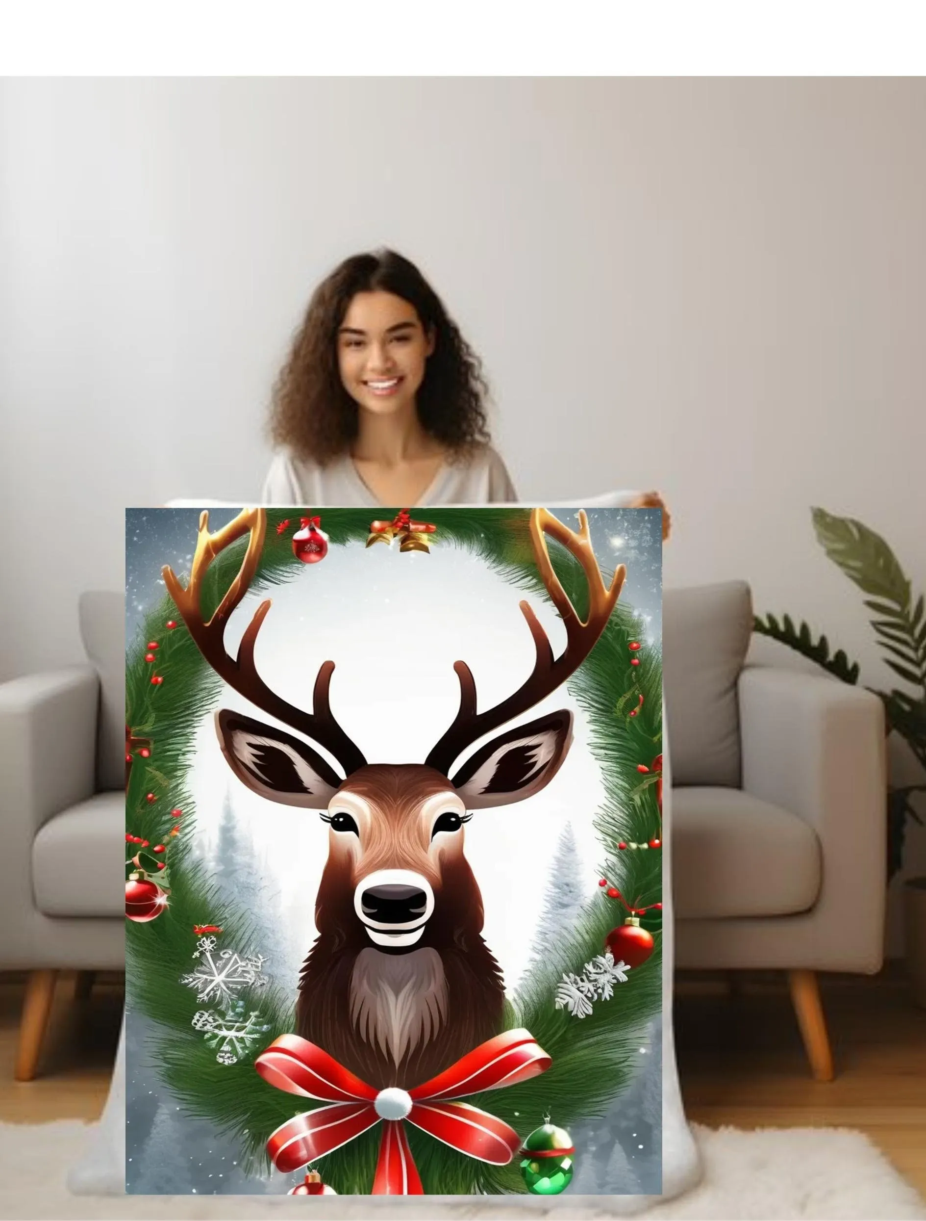 reindeer fleece blanket- animal  print Blanket - reindeer throw blanket - Mom Blanket - animal  blanket gift