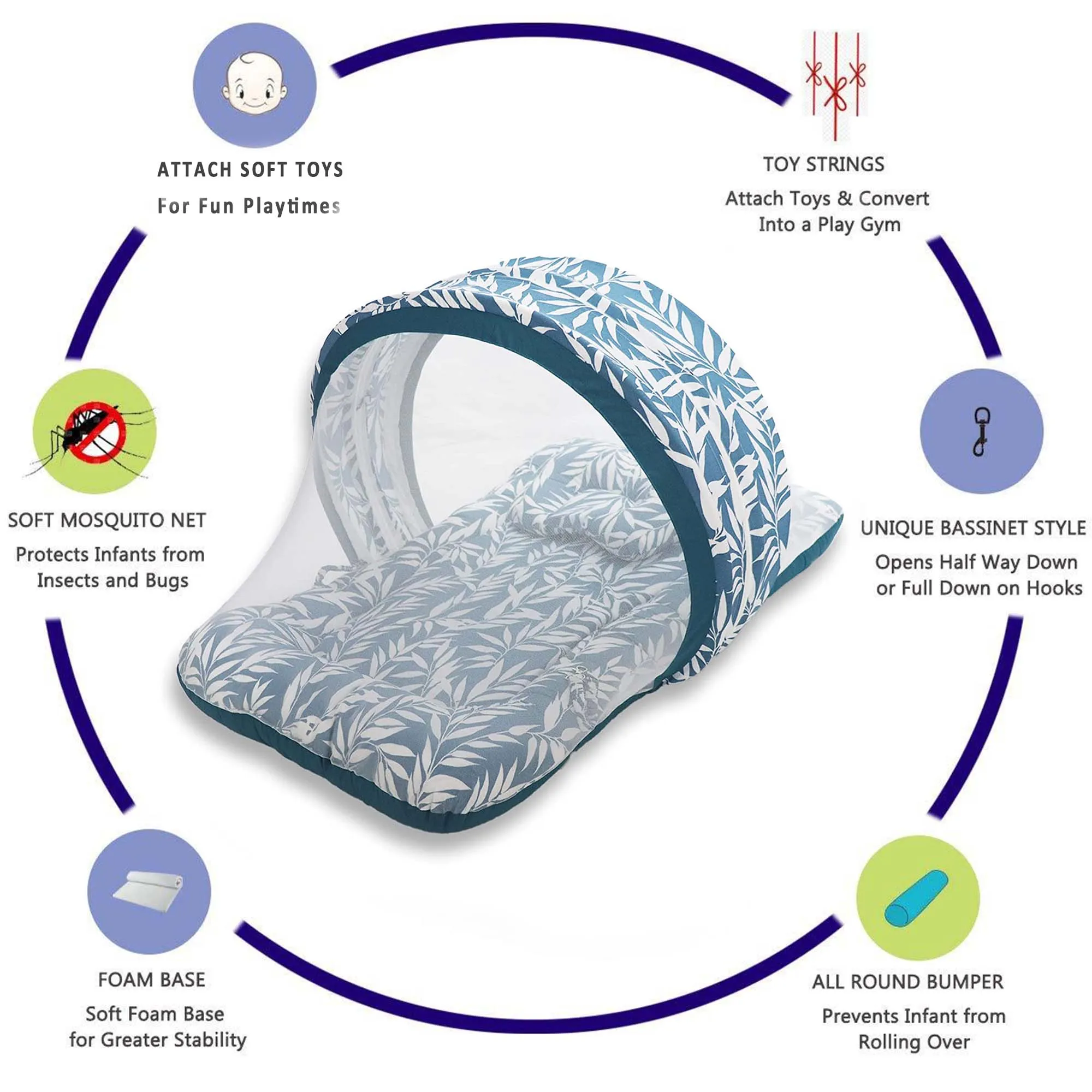 Rising Leaves - Kradyl Kroft Bassinet Style Mosquito Net Bedding for Infants