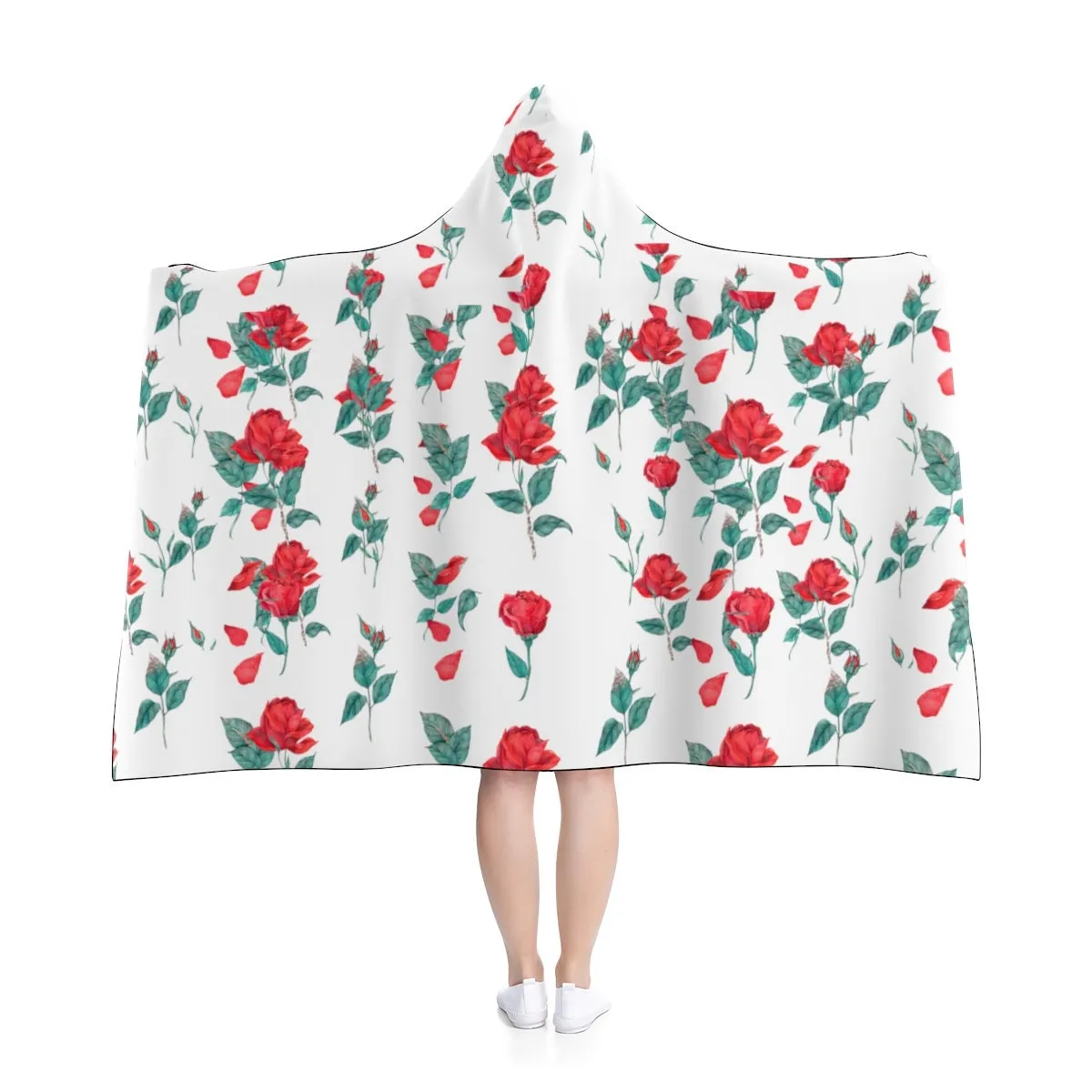 Roses on white Hooded Blanket,Gift for Christmas,Thanksgiving,Birthday,Valentine Gifts for Her,Camping,TV-time/Fireplace Snuggler Blanket