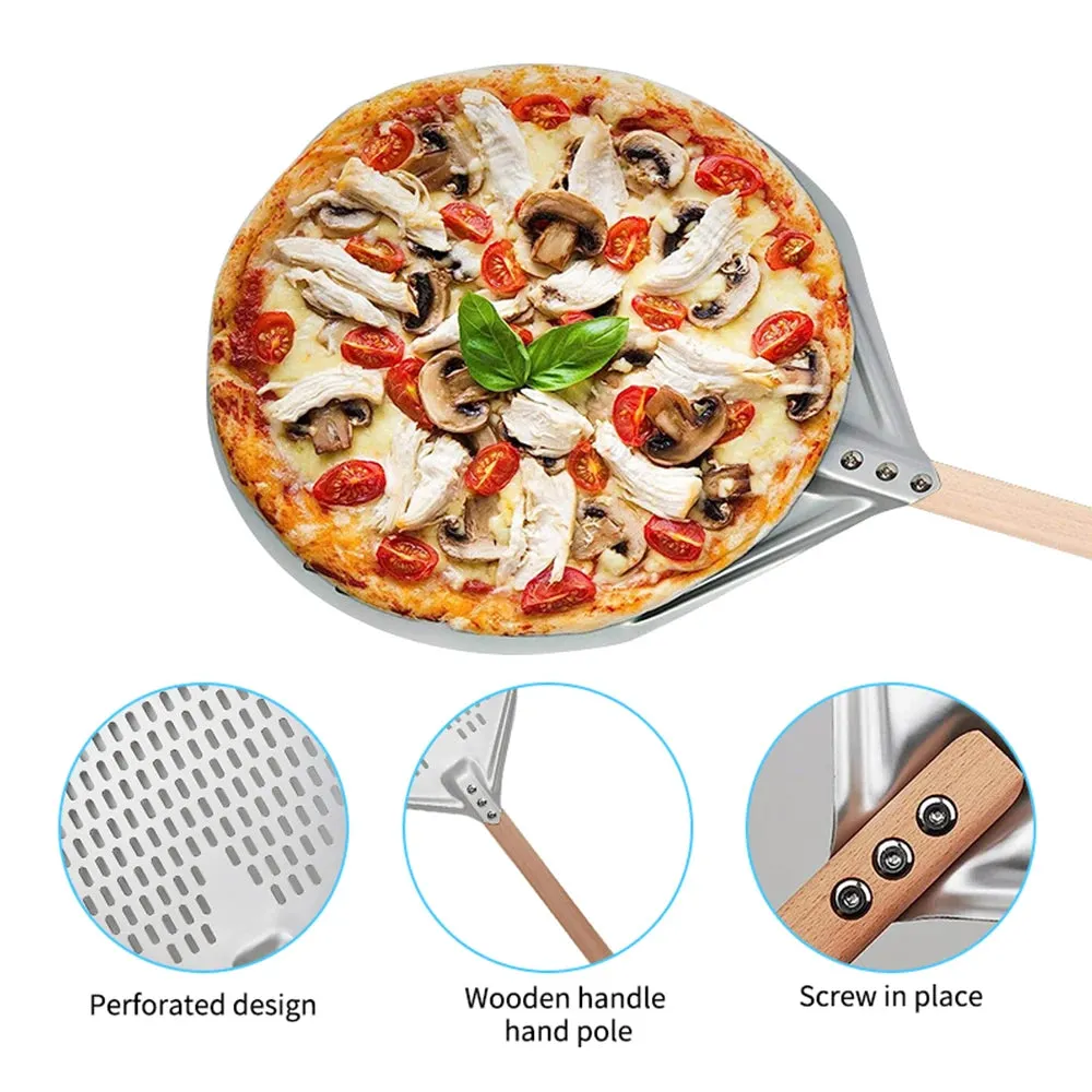 Round Pizza Turning Shovel Pizza Paddle with Wood Handle Pizza Shovel