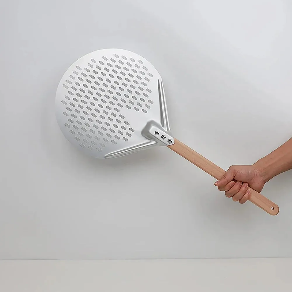 Round Pizza Turning Shovel Pizza Paddle with Wood Handle Pizza Shovel