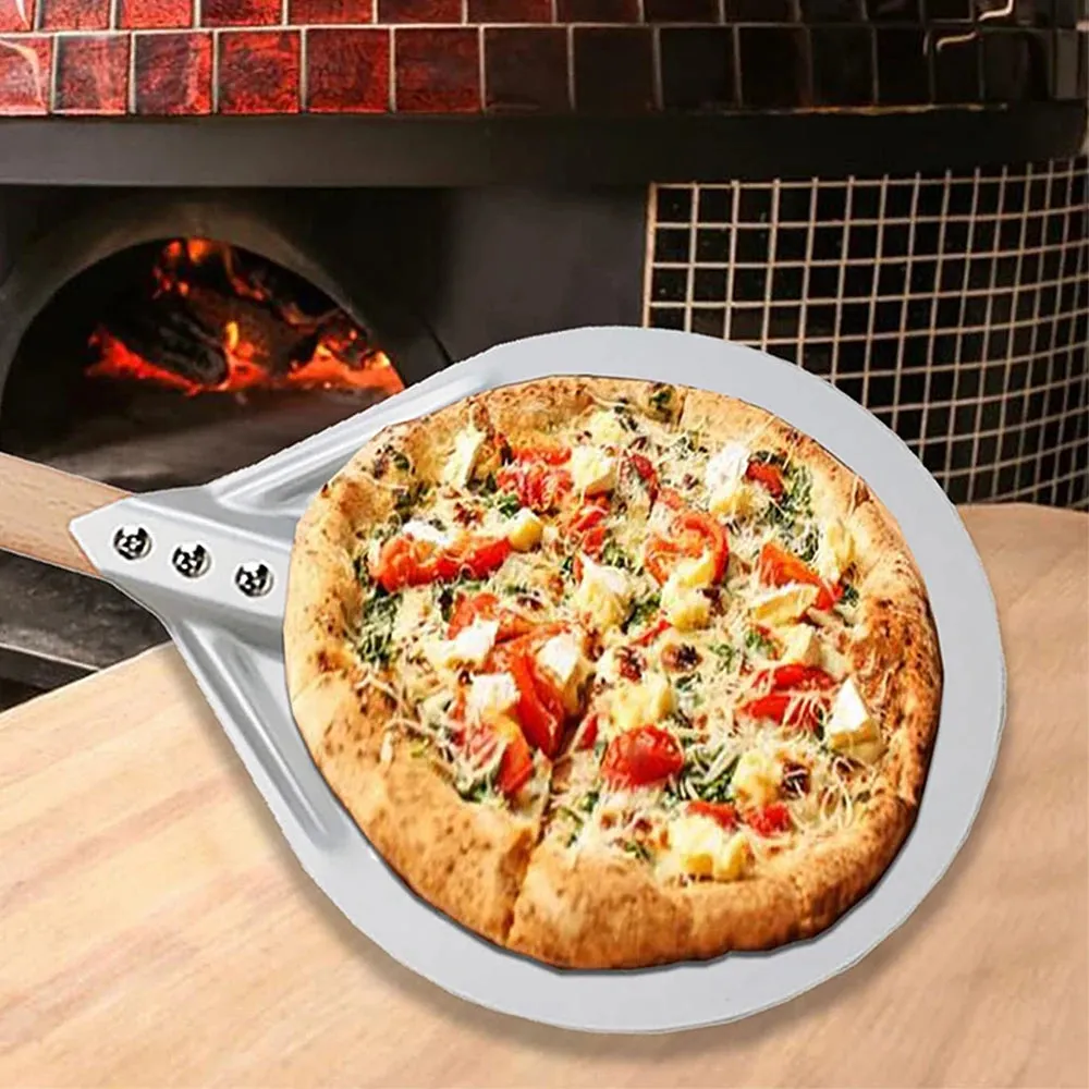 Round Pizza Turning Shovel Pizza Paddle with Wood Handle Pizza Shovel