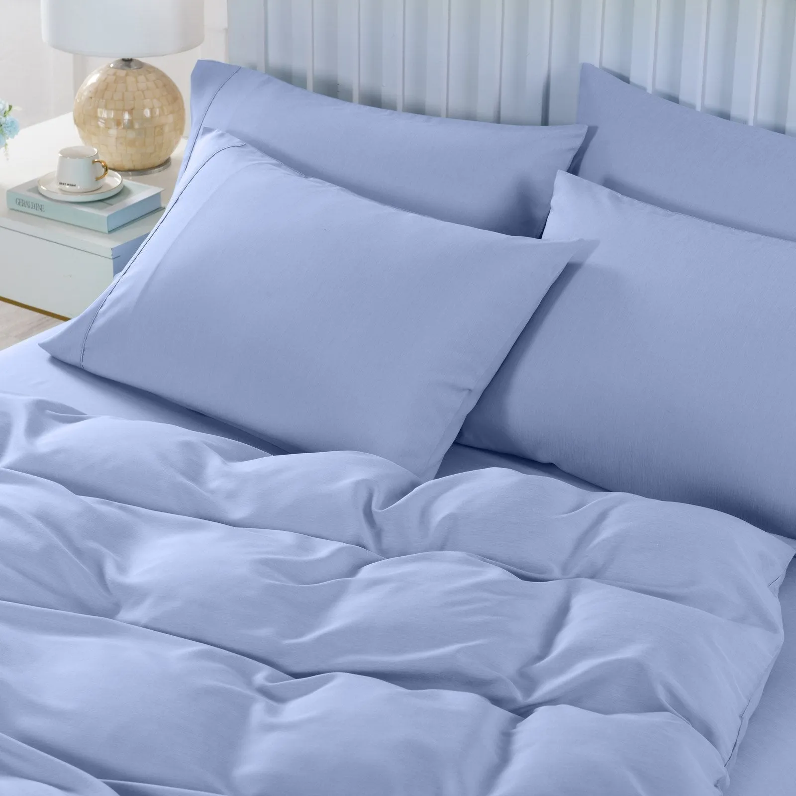 Royal Comfort 2000TC 6 Piece Bamboo Sheet & Quilt Cover Set Cooling Breathable Double Light Blue