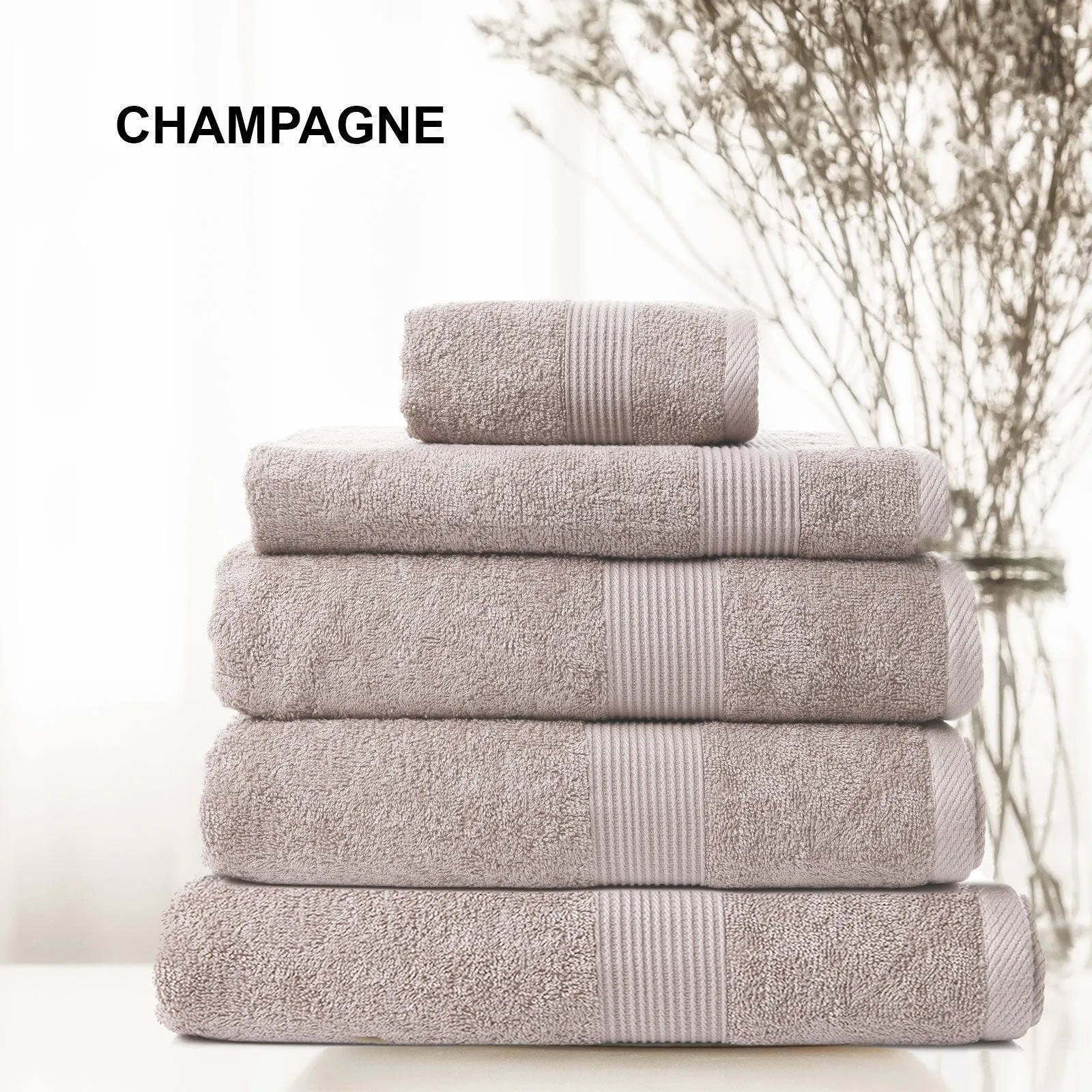 Royal Comfort 5 Piece Cotton Bamboo Towel Set 450GSM Luxurious Absorbent Plush Champagne