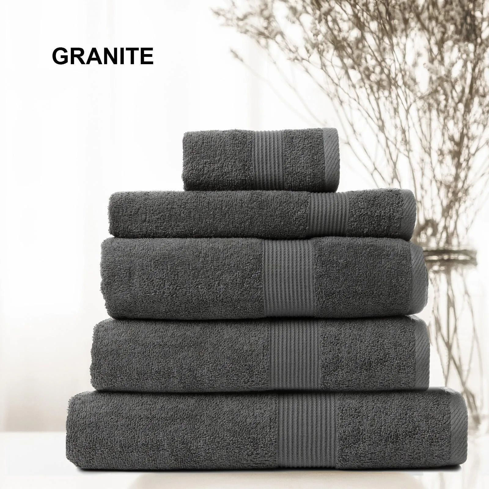 Royal Comfort 5 Piece Cotton Bamboo Towel Set 450GSM Luxurious Absorbent Plush - Granite