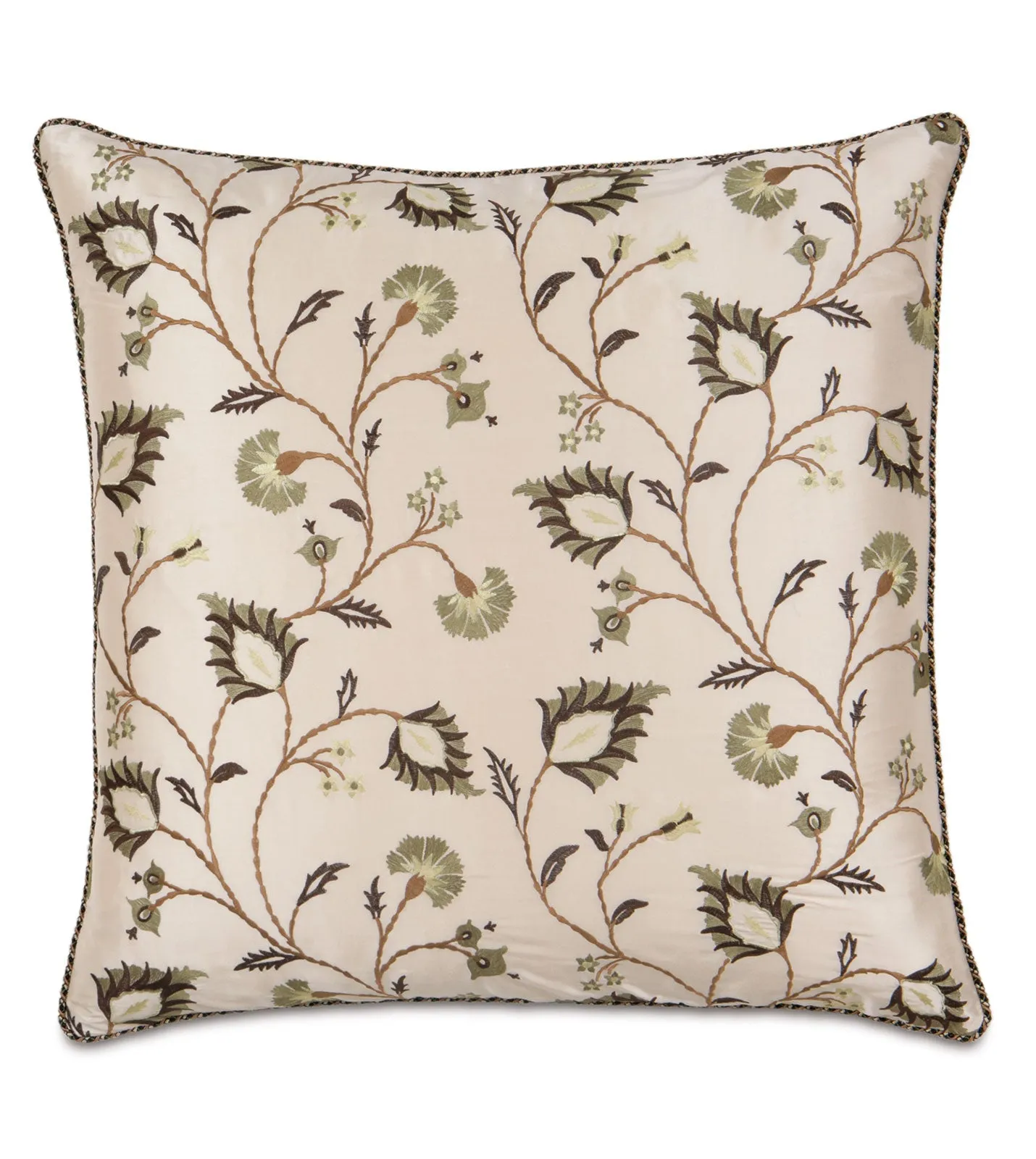 Sage 100% Silk Floral Euro Sham 27x27