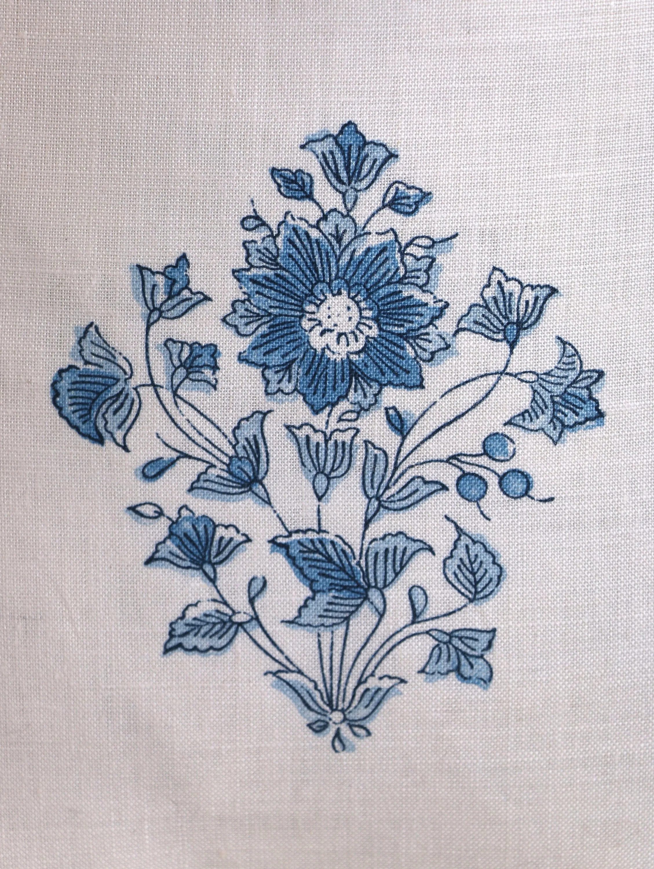 Schumacher Beatrice Bouquet Pillow cover / Blue and Ivory Pillow cover / Block Print Pillow Cover / Floral Pillow Cover