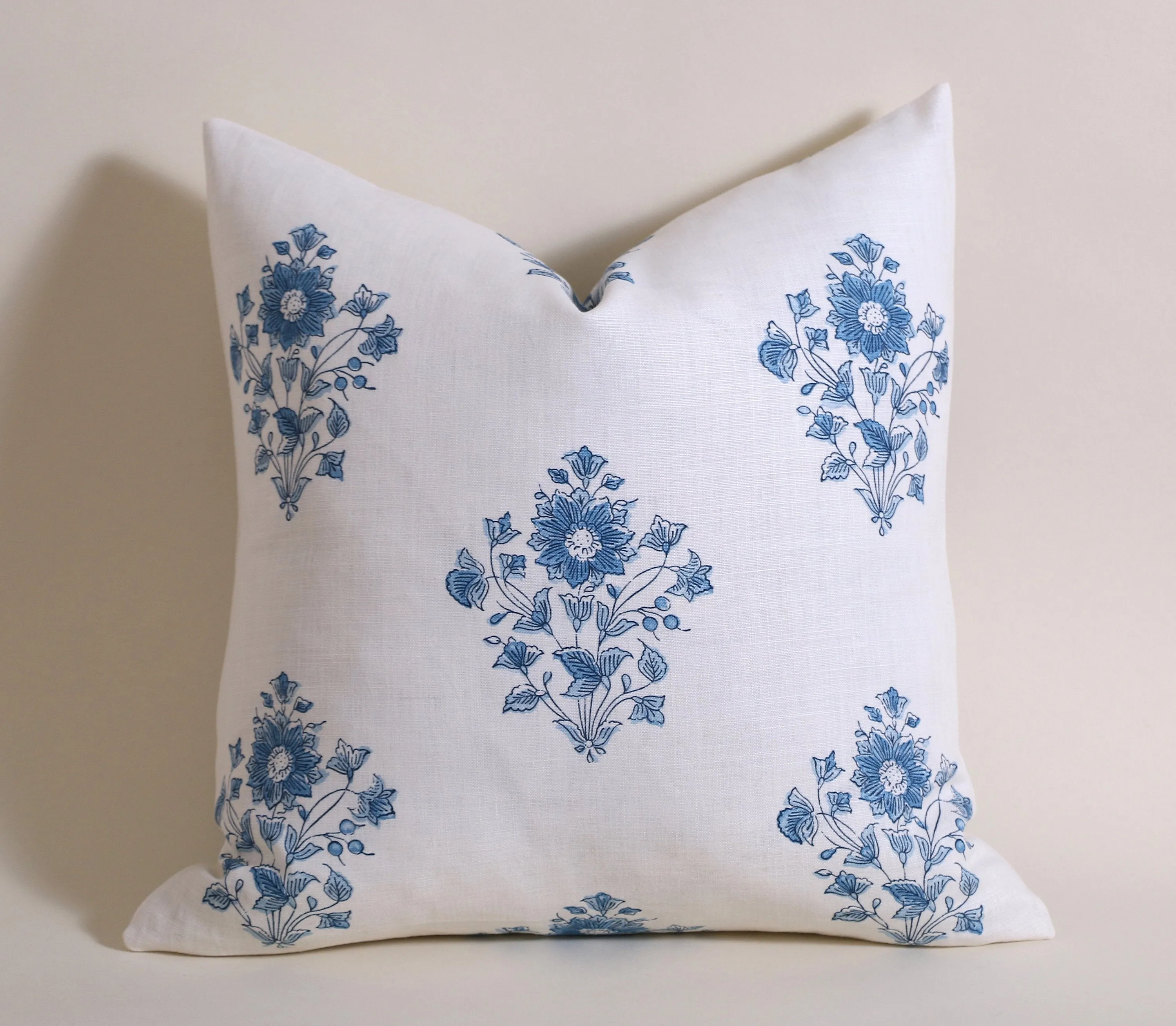 Schumacher Beatrice Bouquet Pillow cover / Blue and Ivory Pillow cover / Block Print Pillow Cover / Floral Pillow Cover