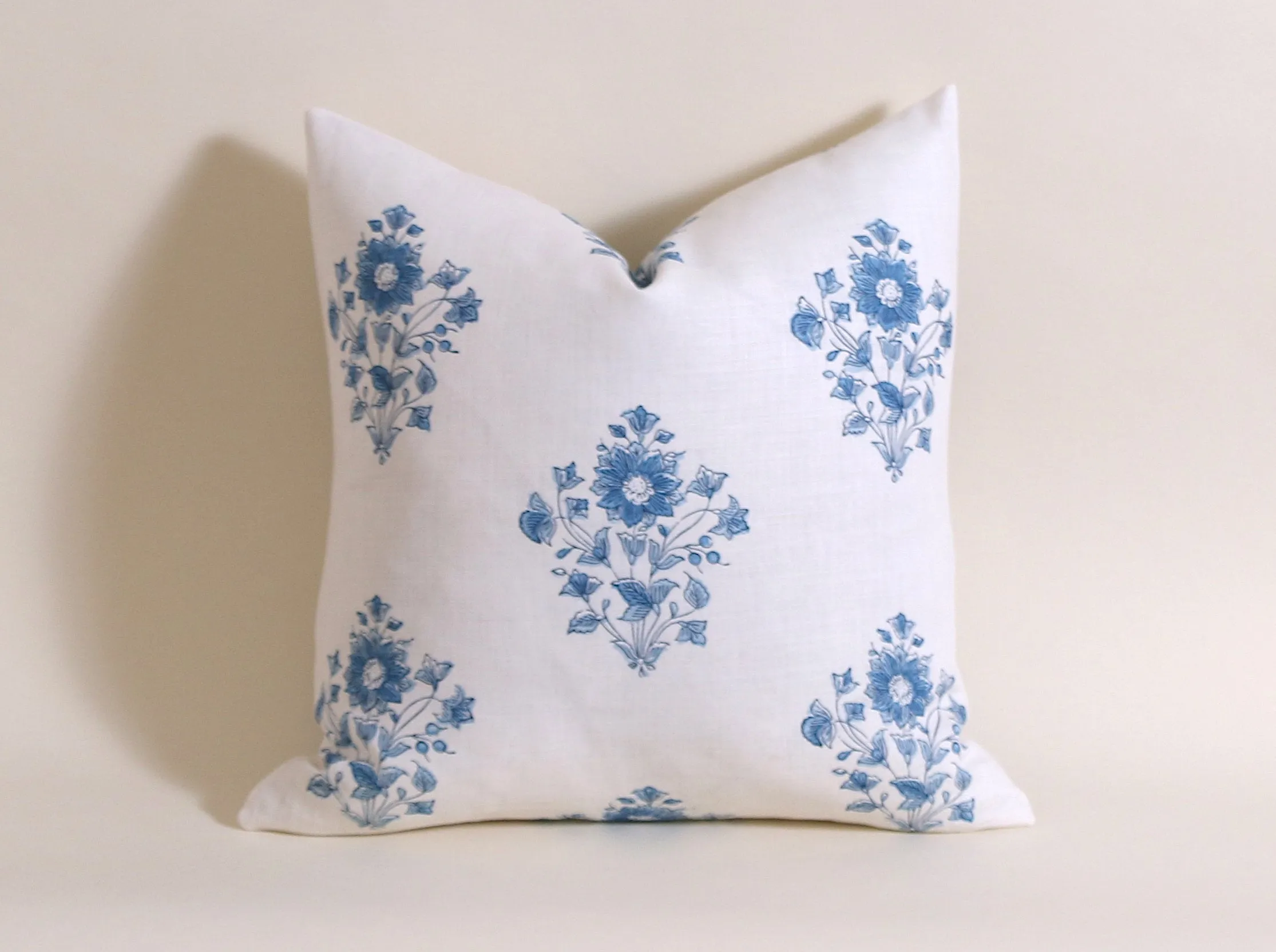 Schumacher Beatrice Bouquet Pillow cover / Blue and Ivory Pillow cover / Block Print Pillow Cover / Floral Pillow Cover