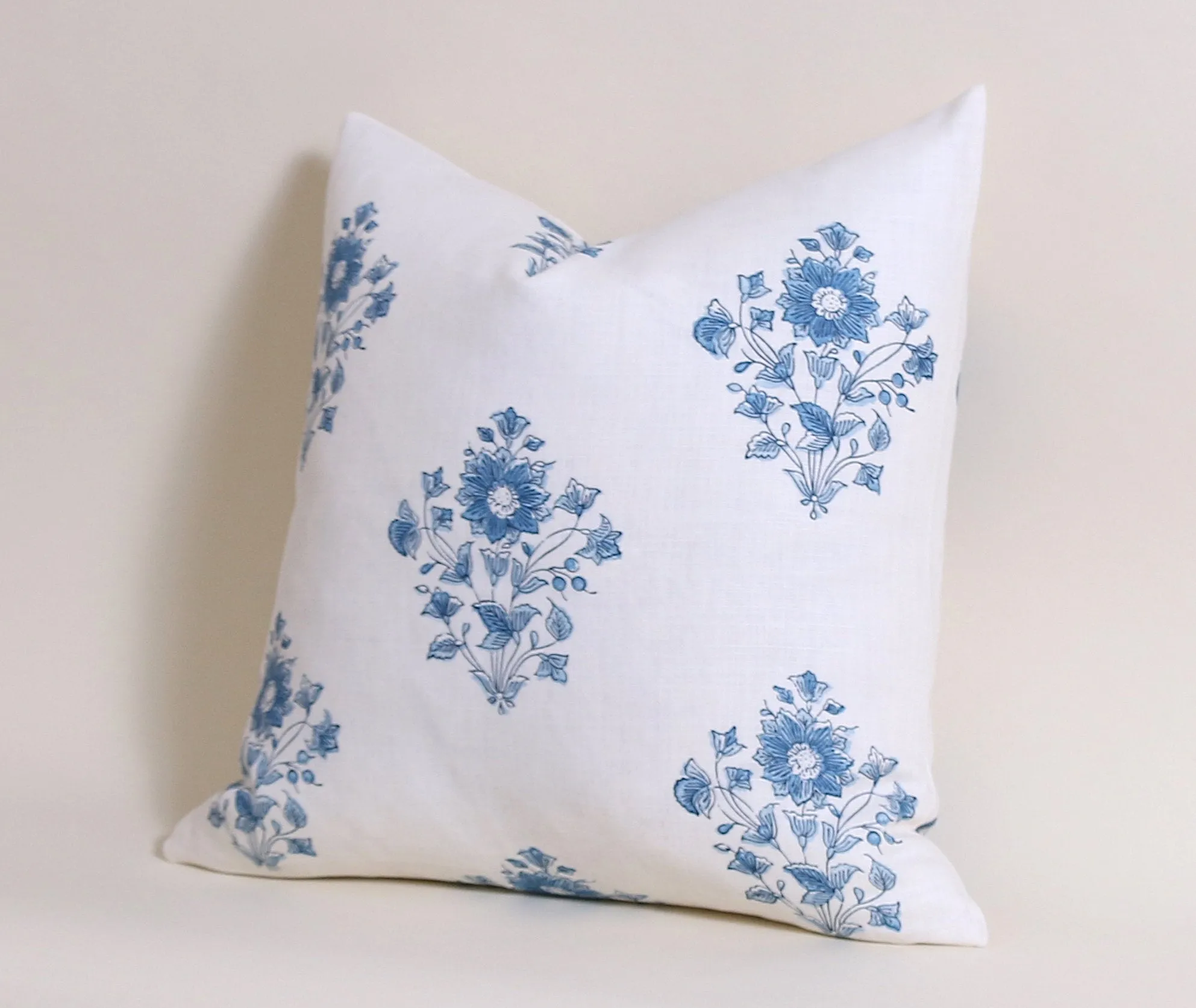 Schumacher Beatrice Bouquet Pillow cover / Blue and Ivory Pillow cover / Block Print Pillow Cover / Floral Pillow Cover