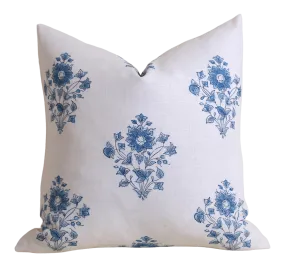 Schumacher Beatrice Bouquet Pillow cover / Blue and Ivory Pillow cover / Block Print Pillow Cover / Floral Pillow Cover