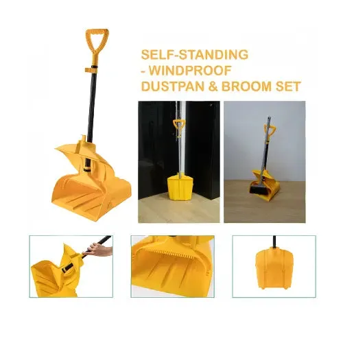 Self-Standing Wind Proof Dustpan & Broom Set, Multiple color