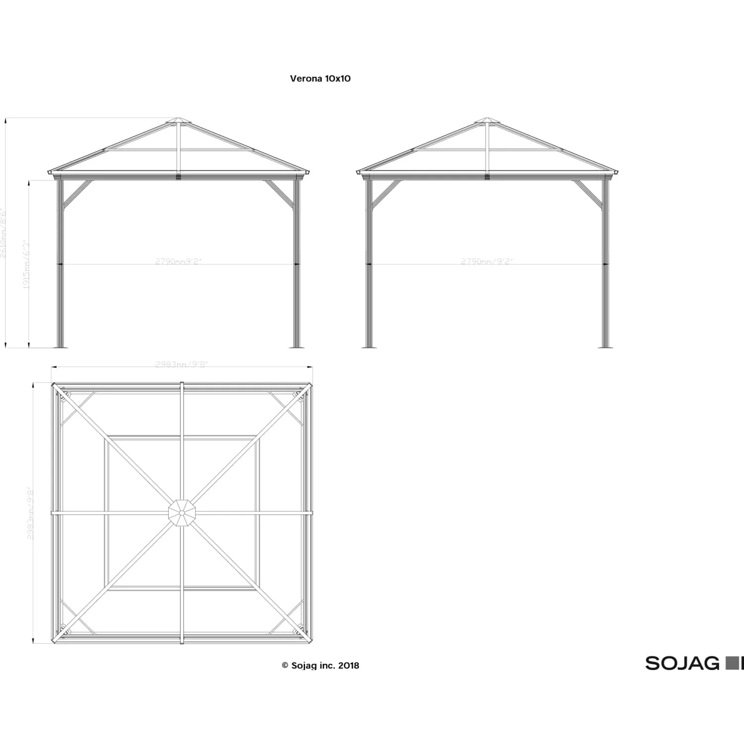 Sojag | Verona Hardtop Gazebo 10' x 10' PC 6mm Roof #77