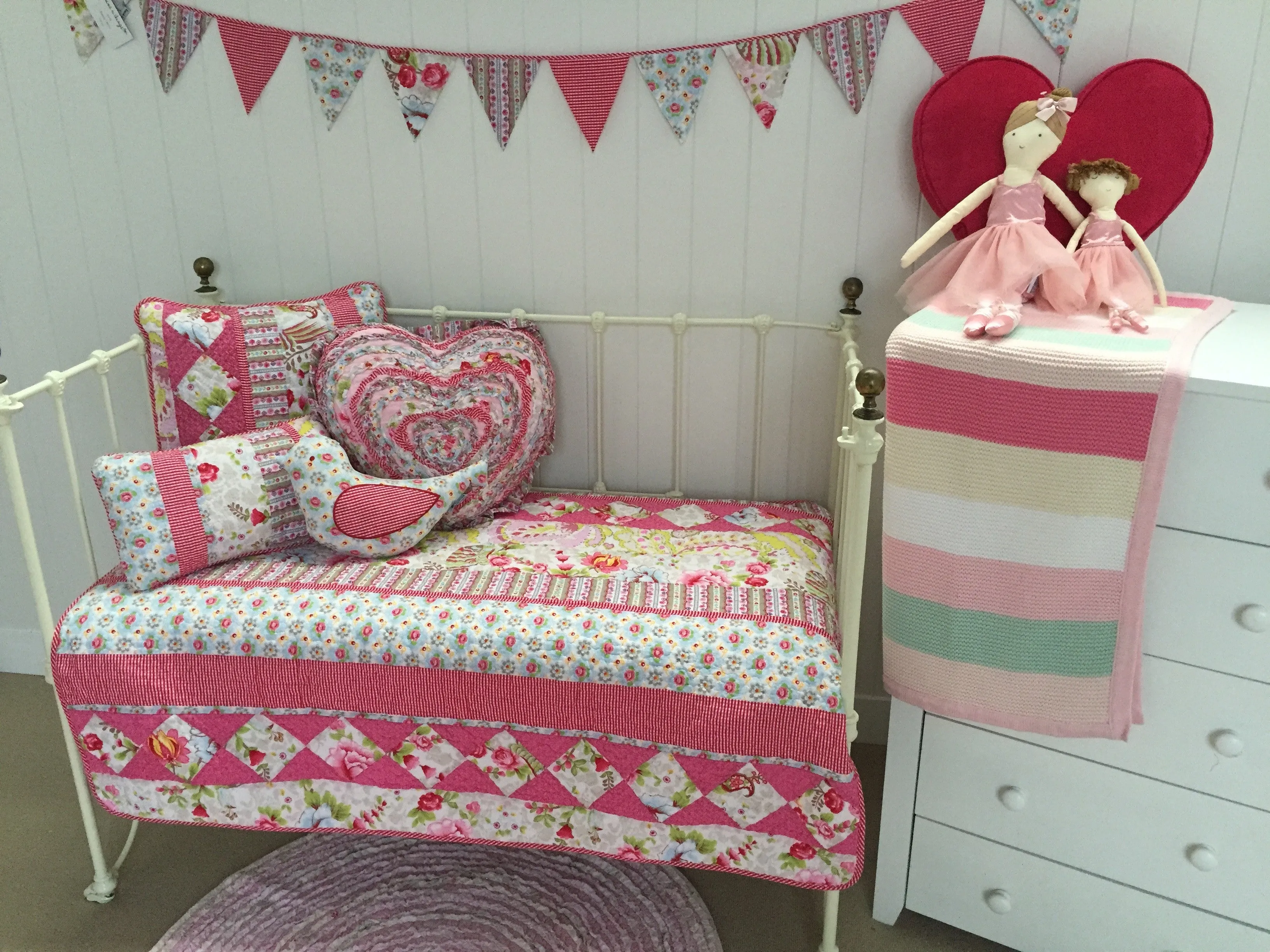 Stella Floral Cotton Cot Quilt  & Bonus Emma Heart shaped Rattle