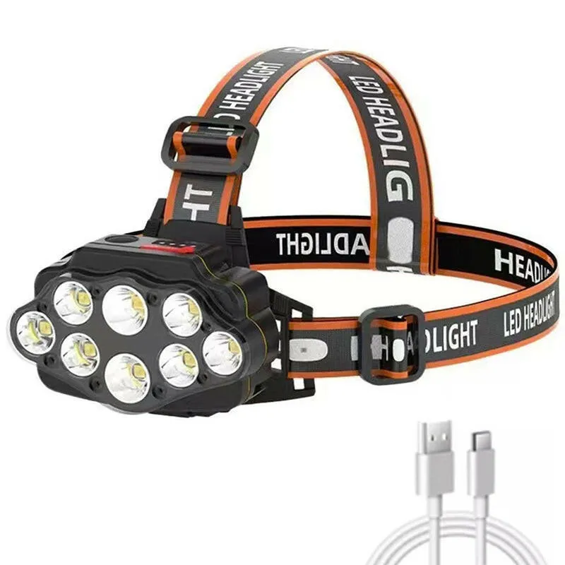 Strong Light Headlights 8*XPG LED Headlamp USB Rechargeable 18650 Battery Outdoor Camping Fishing Lamp Powerful Head Flashlight