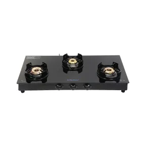 Surya Flame Black Beauty Gas Stove Glass Top | LPG Stove with Flame Protection Pan Support | Anti Skid Legs | 2 Years Complete Doorstep Warranty - Black (3 Burner, 2)