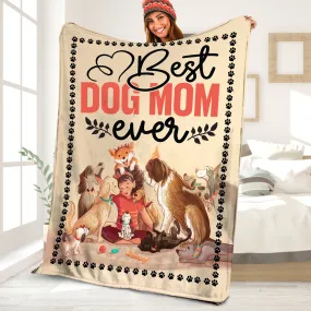 Teesdily | Dog Mom Fleece Blanket, Best Dog Mom Ever Sofa Blanket, Dog's Mom Mother Day Gifts, Dog Lover Gifts For Pet Day, Birthday Gifts For Mom