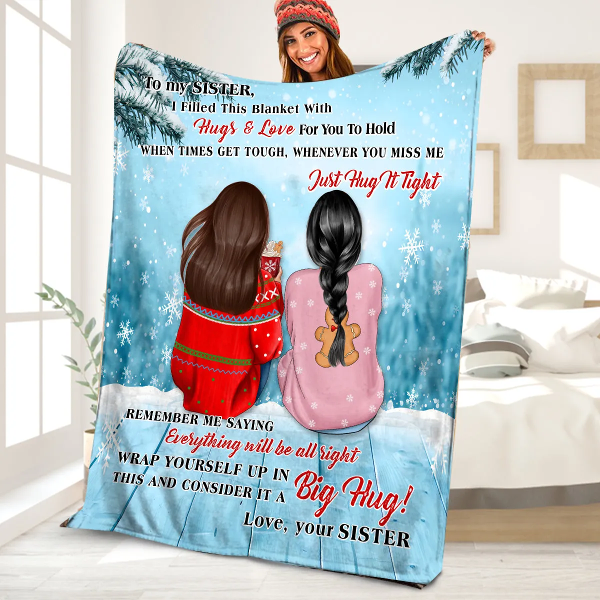 Teesdily | Merry Christmas Fleece Blanket To Little Sister Filled This Blanket With Hugs And Love Travel Blanket Xmas Gifts For Bestie Sister