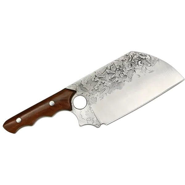 Tejas Cleaver Hammered 5cr15mov Stainless Steel with Rosewood Handle with Leather Sheath - 7"