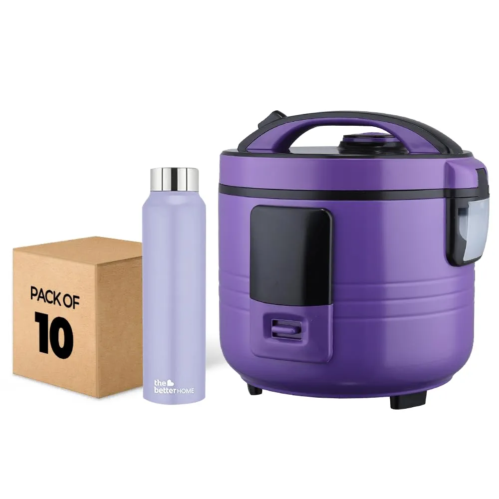 The Better Home FUMATO Cookeasy Automatic 500W Electric Rice Cooker 1.5L & Stainless Steel Water Bottle 1 Litre Pack of 10 Purple