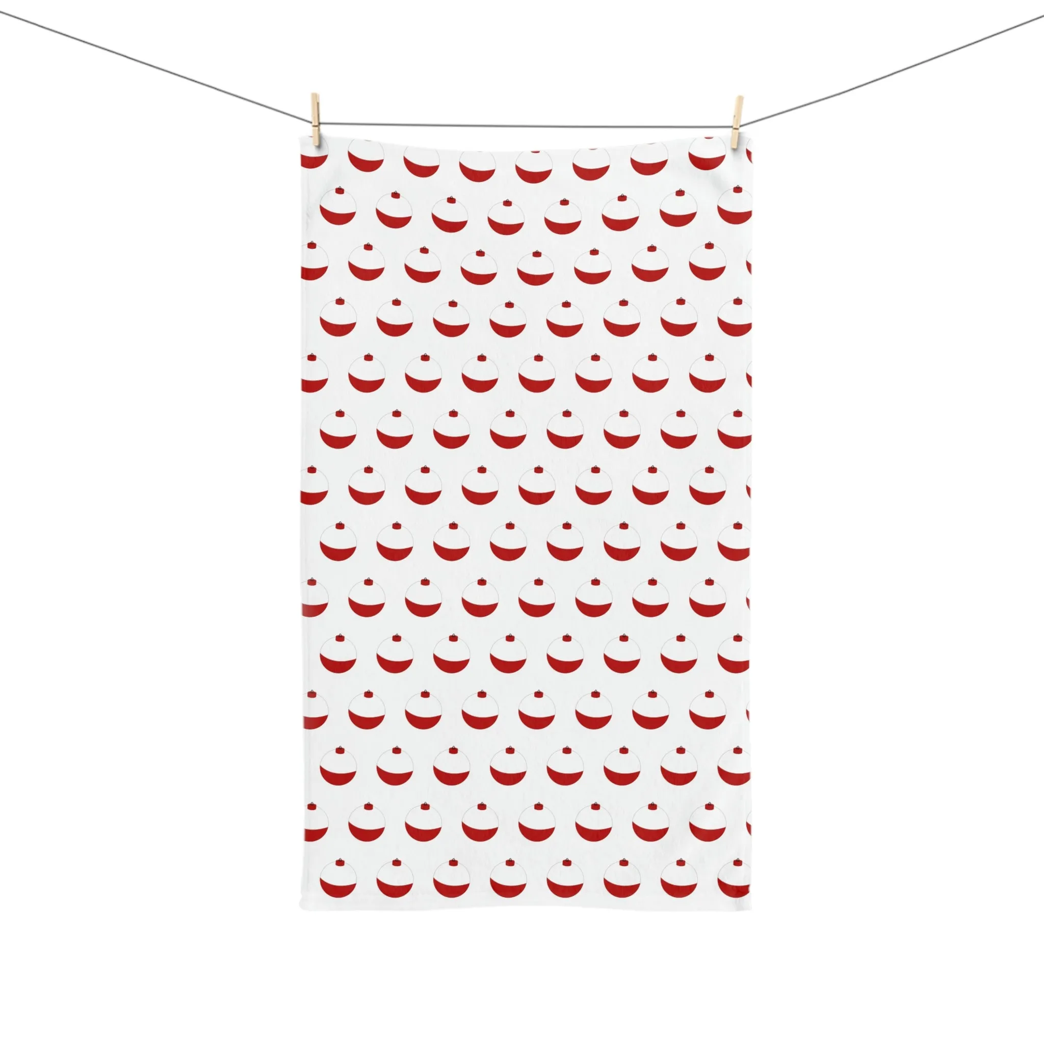 Traditional Red & White Bobber - Patttern - Hand Towel