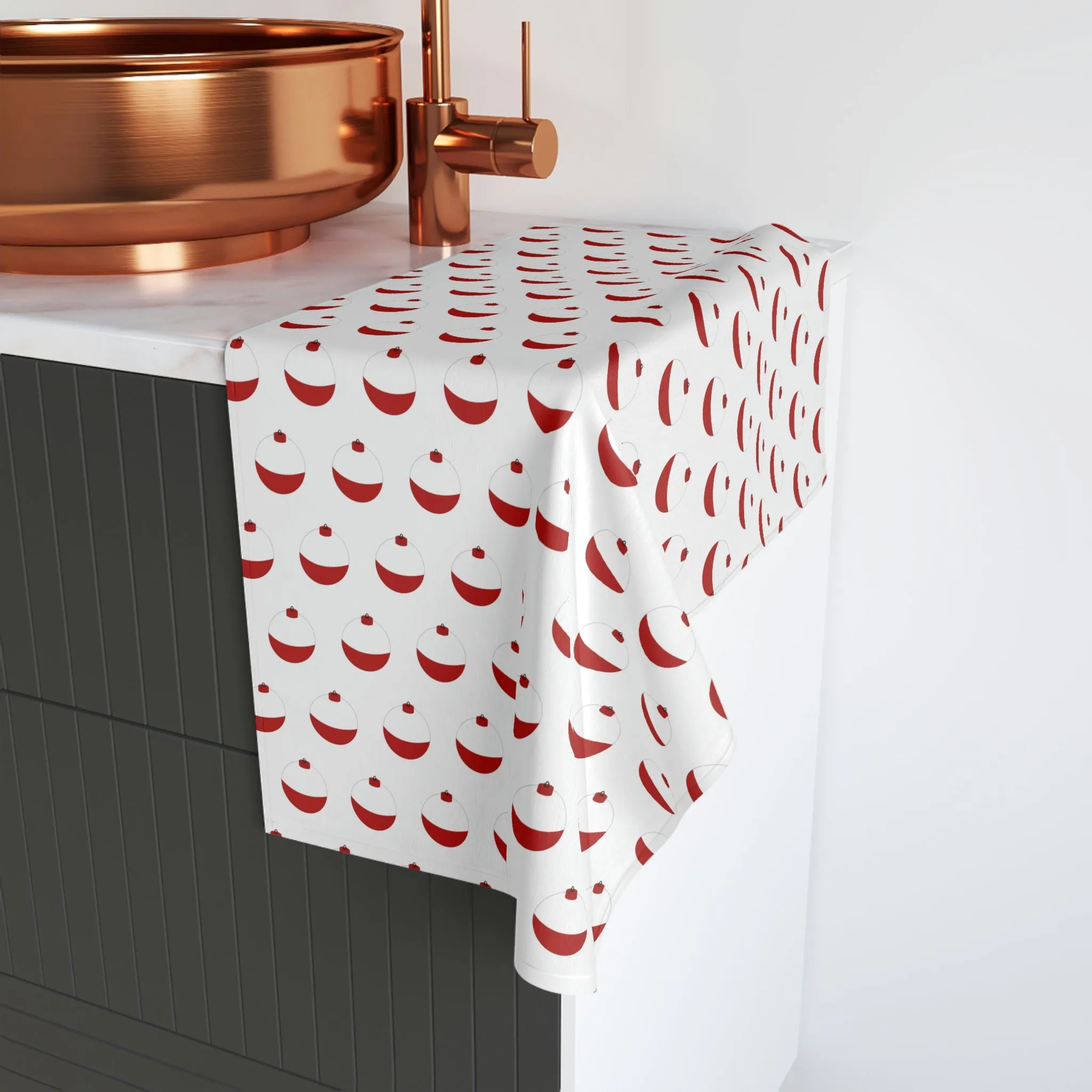 Traditional Red & White Bobber - Patttern - Hand Towel