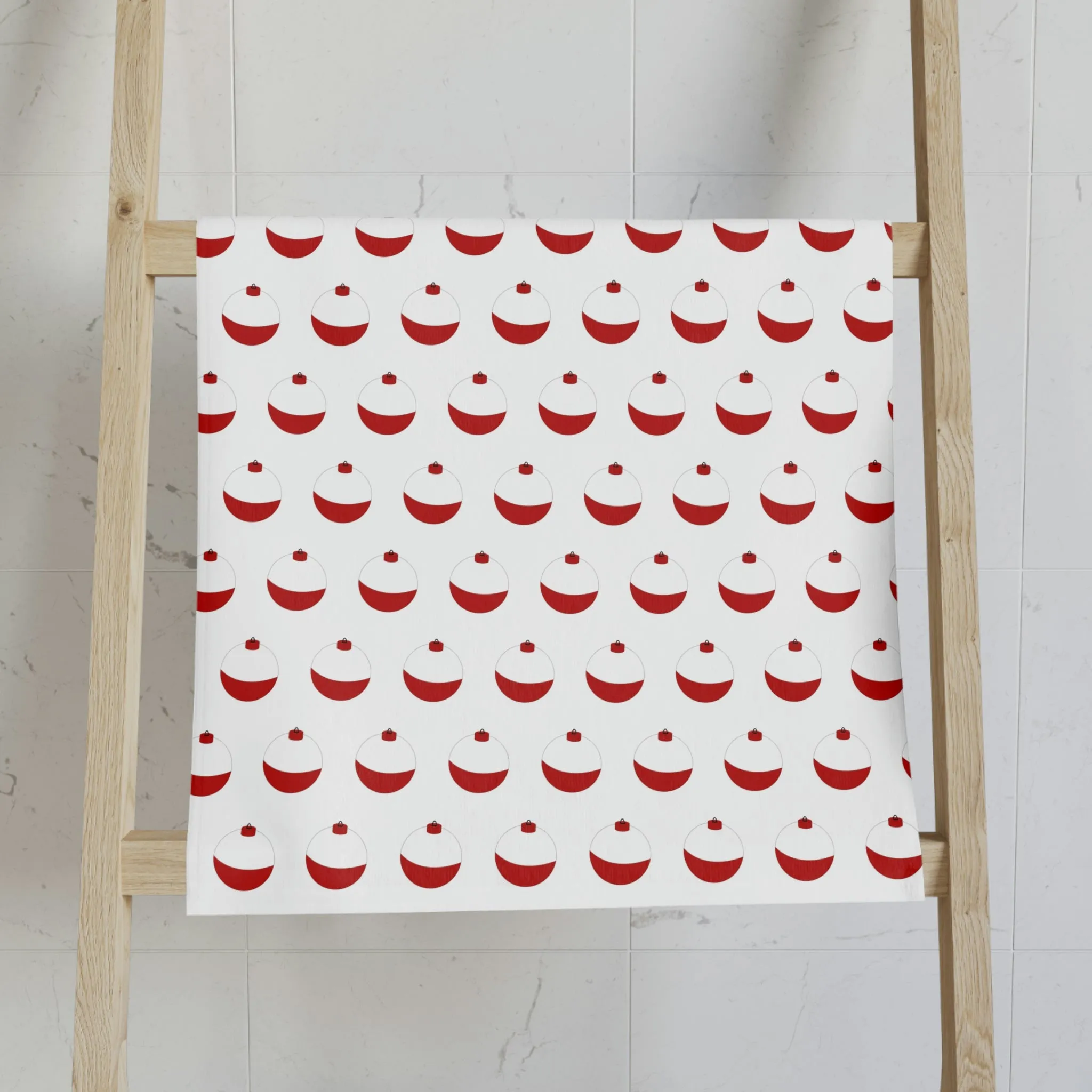 Traditional Red & White Bobber - Patttern - Hand Towel