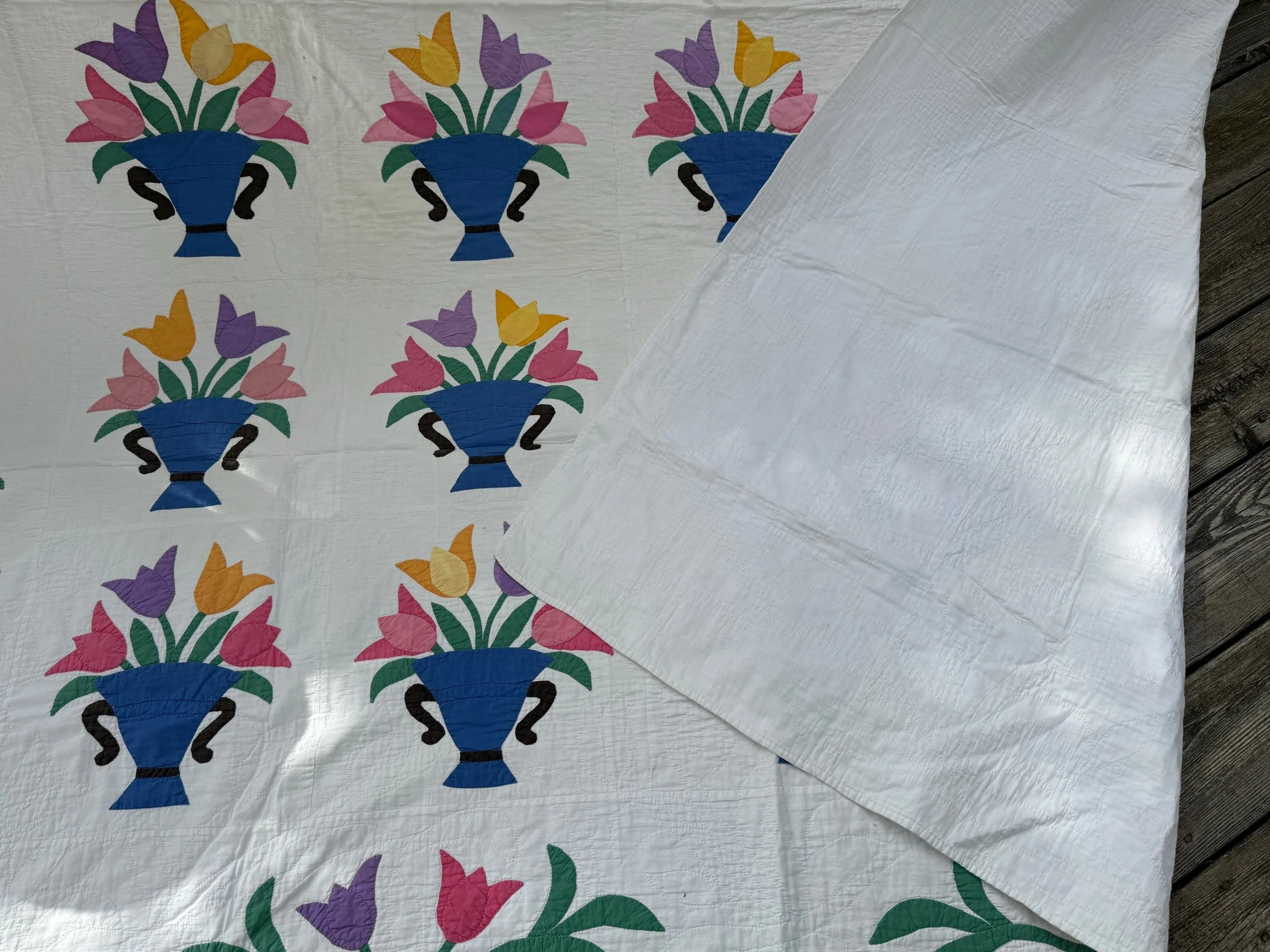 Tulip Basket Antique Quilt