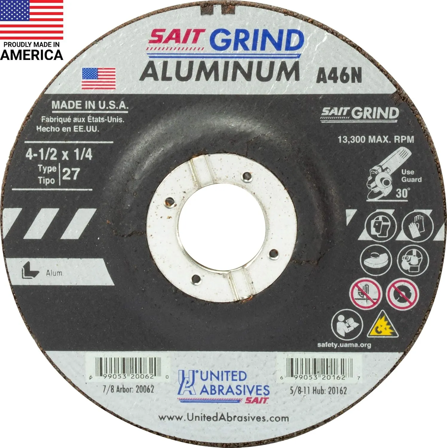 United Abrasives - Sait 20062 4-1/2" x 1/4" Aluminum Grinding Wheel