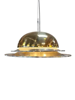 Vintage Italian Fully Brass UFO Pendant Light 1970s