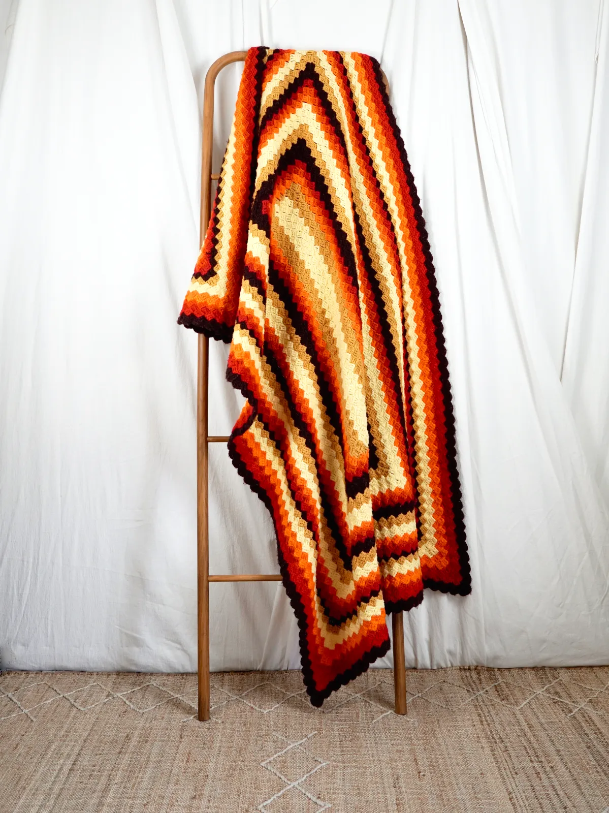 Vintage Sunset Stripe Handknit Blanket