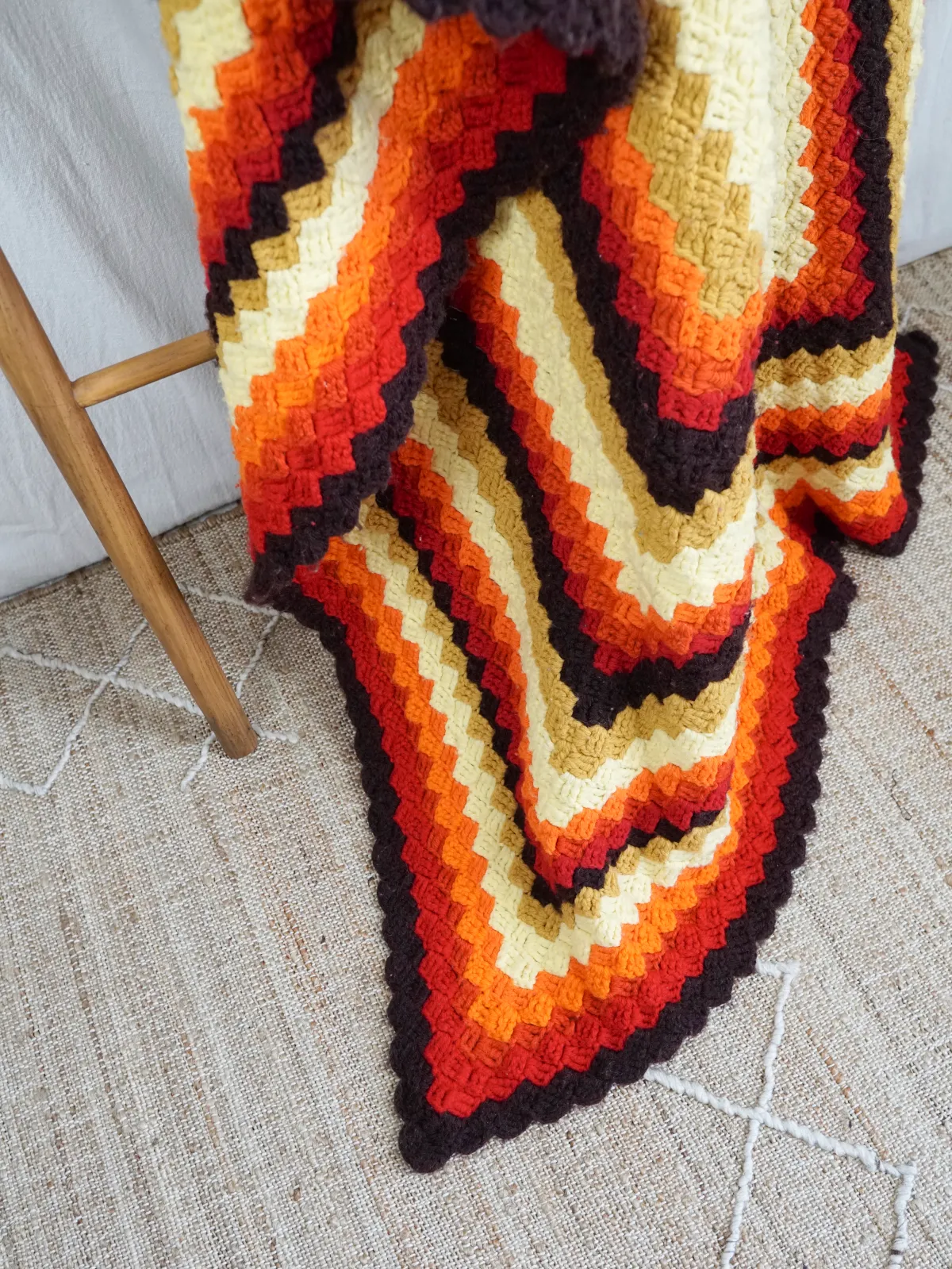 Vintage Sunset Stripe Handknit Blanket