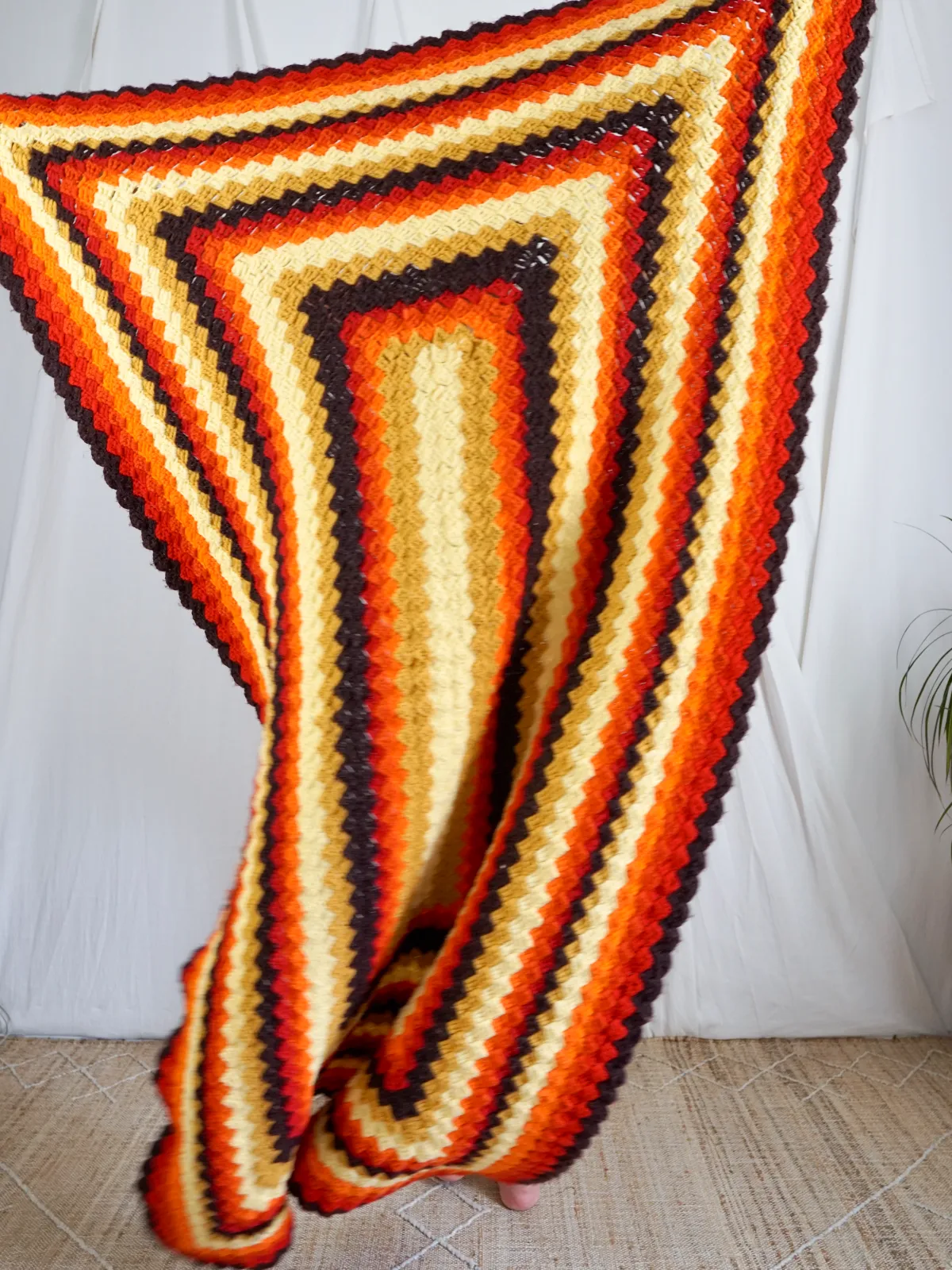 Vintage Sunset Stripe Handknit Blanket