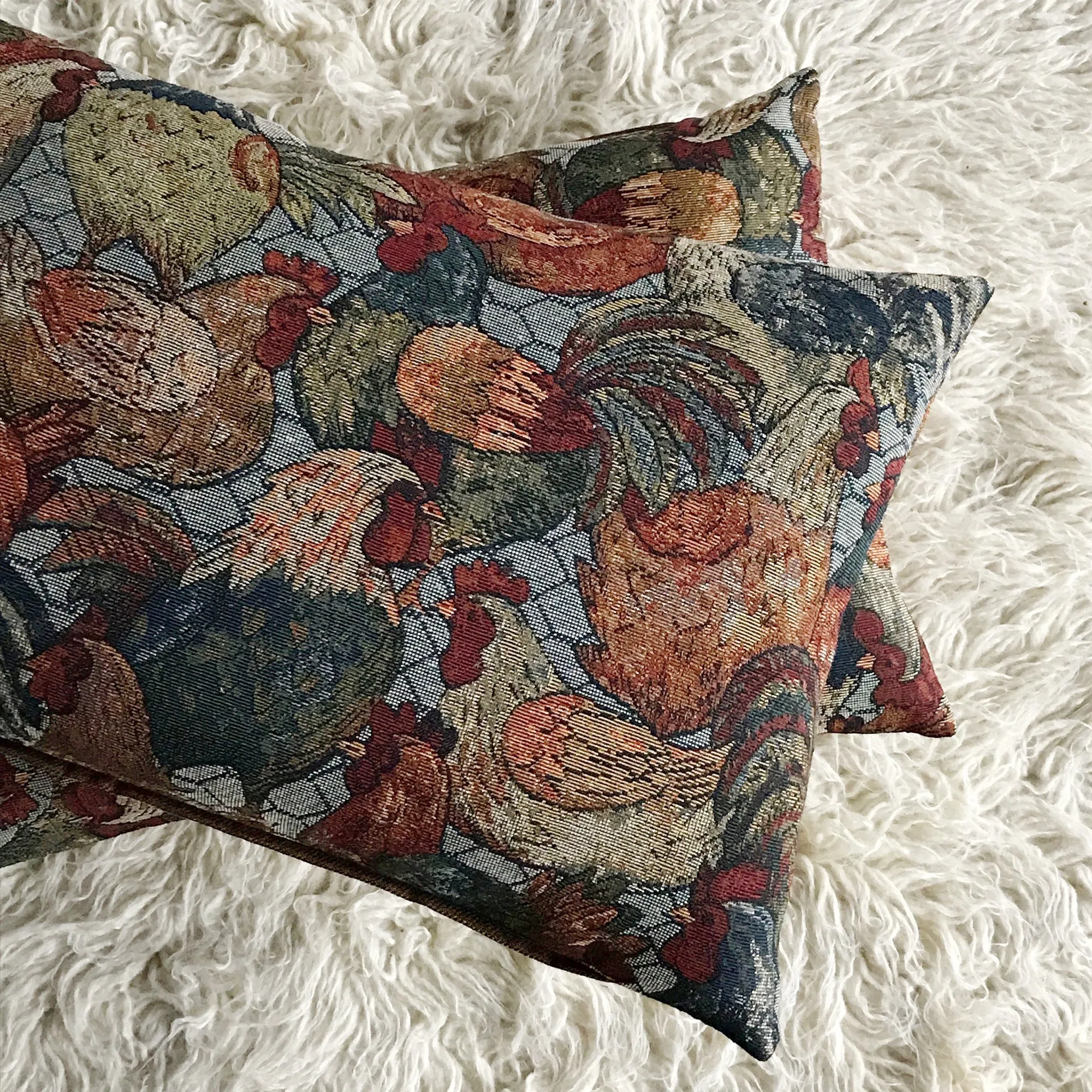 Vintage Tapestry Rustic Rooster Luxury Woven Lumbar Pillow Cover 15x26