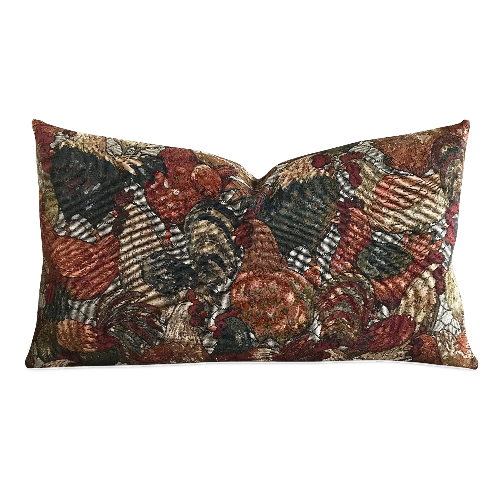 Vintage Tapestry Rustic Rooster Luxury Woven Lumbar Pillow Cover 15x26