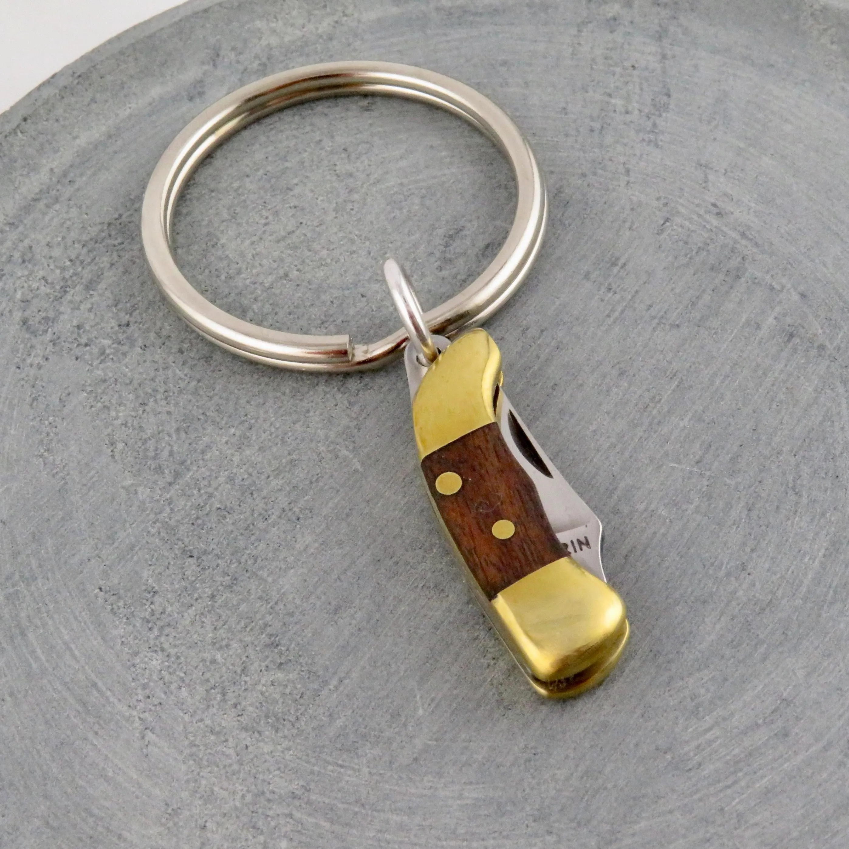 Walnut Wood Knife Italy Keyring - Md