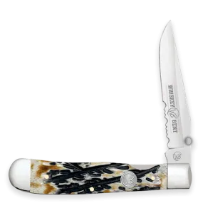 Whiskey Ranch Carved Burnt Bone Trapper Lock Knife - WB16-16