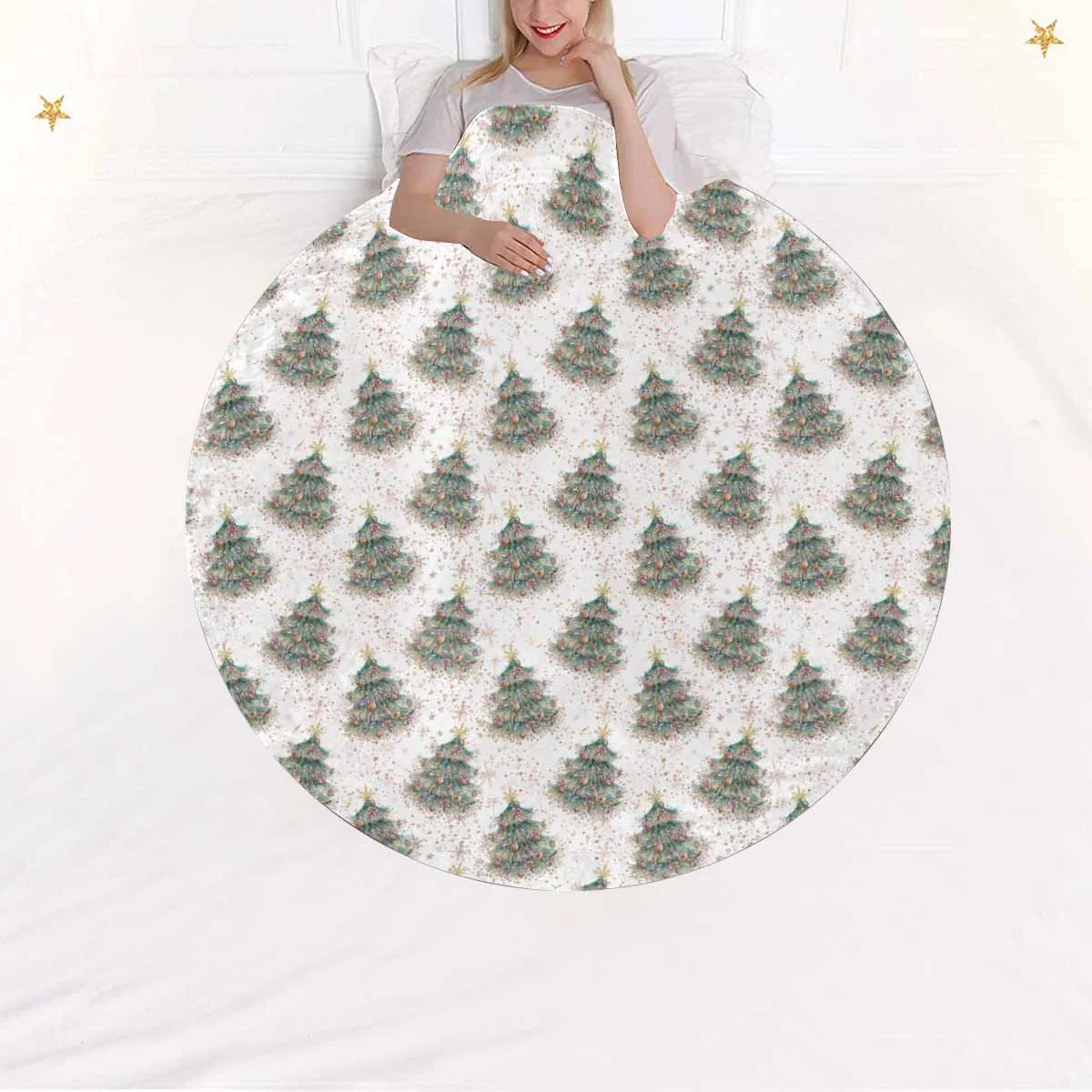 White Christmas Circular Micro Fleece Blanket 47"