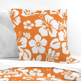 White Hawaiian Hibiscus Flowers on Orange Euro Pillow Sham